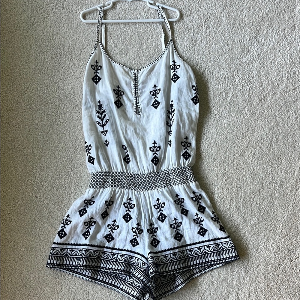Calypso St. Barth White and Black Embroidered Romper